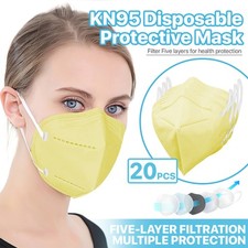 YELLOW 20 Pc KN95 Protective Face Mask 5-Layer 95 PM2.5 Disposable Respirator