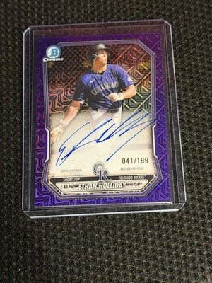 Ethan Holliday 2026 Bowman Mega Box Mojo Purple COLOR Match Auto /199 Rockies