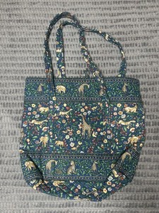 Vera Bradley Quilted Tote Bag Safari Animals Floral Teal Multi-color Large