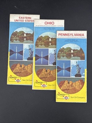 Vintage Sunoco DX Road Maps Lot Of 3 Ohio Eastern United States Pennsylvania  73