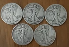 Walking Liberty Half Dollar lot of 5 coins 1942, 1943, 1943S, 1944, 1946