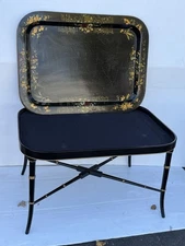 Maitland Smith Chinoiserie Removable Serving Tray Table Gold & Black
