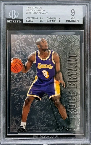 1996 Fleer Metal Precious Metal #181 Kobe Bryant Rookie RC BGS 9 w/ two 9.5 subs