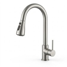 Brushed Nickel Kitchen Faucet Pull Down Sprayer Single Handle Sink Mixer
