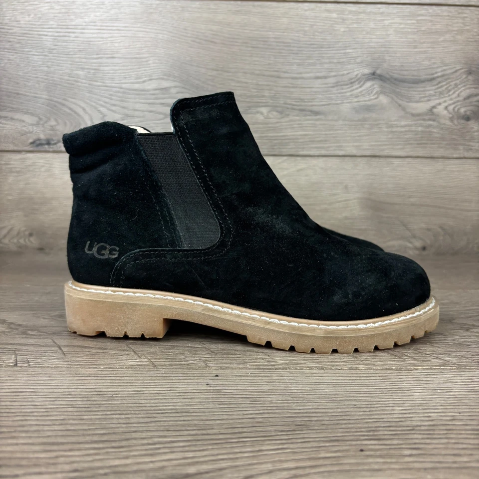 UGG Chelsea Botines Para Mujer 6.5 EU 37 Negro Gamuza Cuero Suela Botines Foto 4 de 4