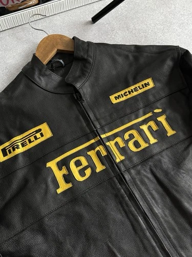 Vintage Ferrari Leather Biker Jacket Racing Black-Yellow Formula 1 Michelin image 5