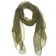 Solid Color 100 Silk Long Scarf, Olive,One Size