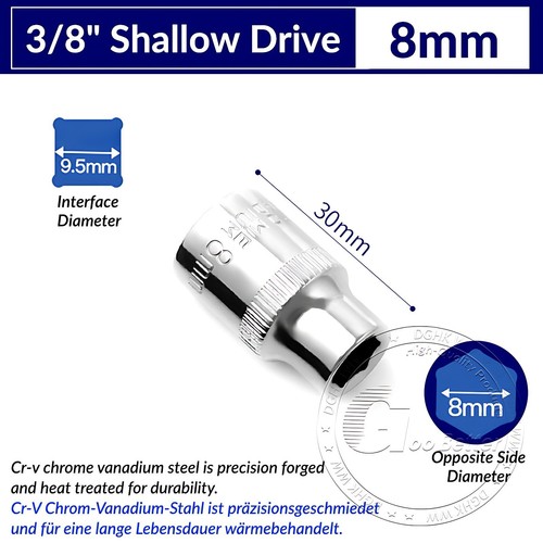 Chrome Plated 6 Point Sockets 3/8" Drive, Shallow or Deep Choose Size 6mm - 24mm - Afbeelding 8 van 47