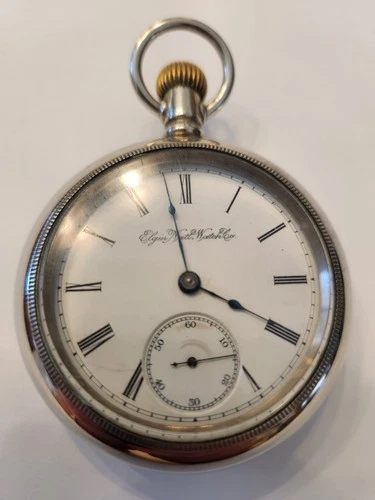 1890 Elgin G44 18S 15J Pocket Watch Stag Etched Silveroid Case Parts Repair