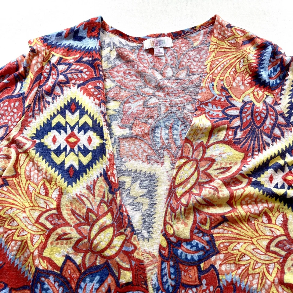 Lularoe Womens Cardigan Medium Sarah Linen Cover-Up Shawl Aztec Flower Boho - Image 3 of 4