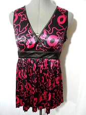 Nwt BANANA Pleated Satin Top S Black Pink Swirl Recital Party Club Stage Formal