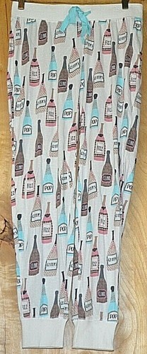 PJ Salvage 2 PC SET CHEERS TO THE WEEKEND Sleeveless Blue Wine Bottles Pants S - Picture 3 of 4