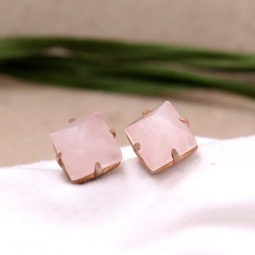 925 Sterling Silver Rose Gold Plated Jewelry Rose Quartz Designer Stud Earring - Picture 4 of 10
