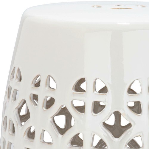 Safavieh Garden Stool White Cream Ceramic Circle Lattice Weather-Resistant - Picture 3 of 4