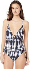 Lucky Brand Women's 170792 Plunge Front One Piece Swimsuit Size L