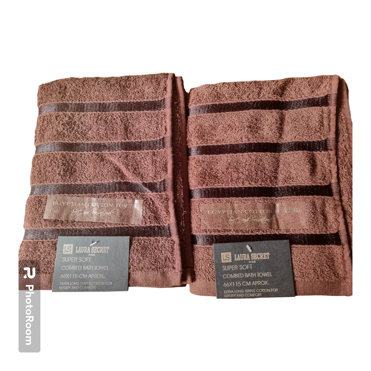 PAIR OF BATH TOWELS 100 COTTON LUXURY SATIN STRIPE brown black