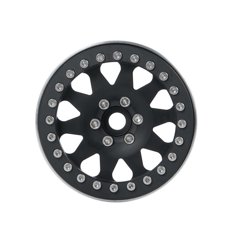 Que-T 4-Piece RC Beadlock Wheel Rims – 2.2 Alloy Metal Wheels For 1/10 Axial Wraith, TRX4, SCX10 (Black & Silver) - View #2