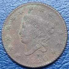 1820 Coronet Head Large Cent 1c Copper Coin Better Grade VF - XF Details #71420