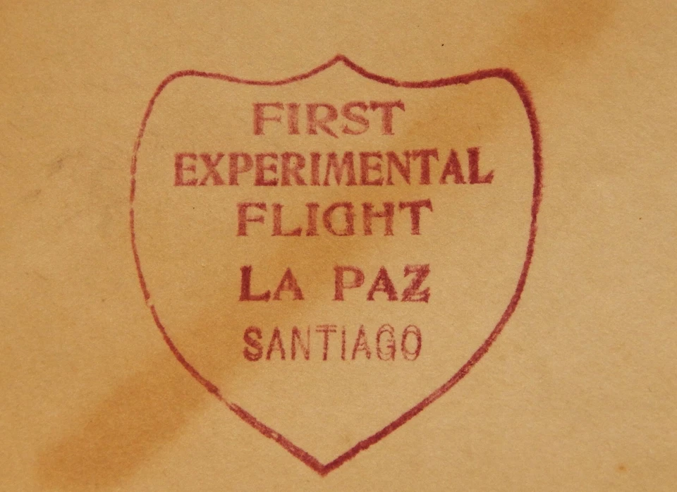 Cubierta vintage, SANTIAGO, CHILE, 1928, PRIMER VUELO EXPERIMENTAL, sello sobreimpresión Foto 3 de 4