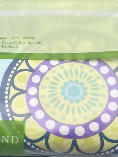 Vinyl Tablecloth 70 Round Mandala Theme Purple Blue Green Yellow Bright Colors - Picture 6 of 14