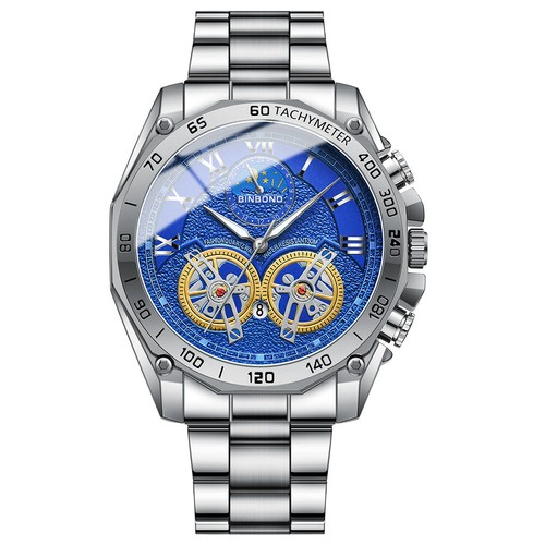 Orologio da polso BINBOND da uomo in acciaio inox business impermeabili data quarzo - Foto 8 di 11