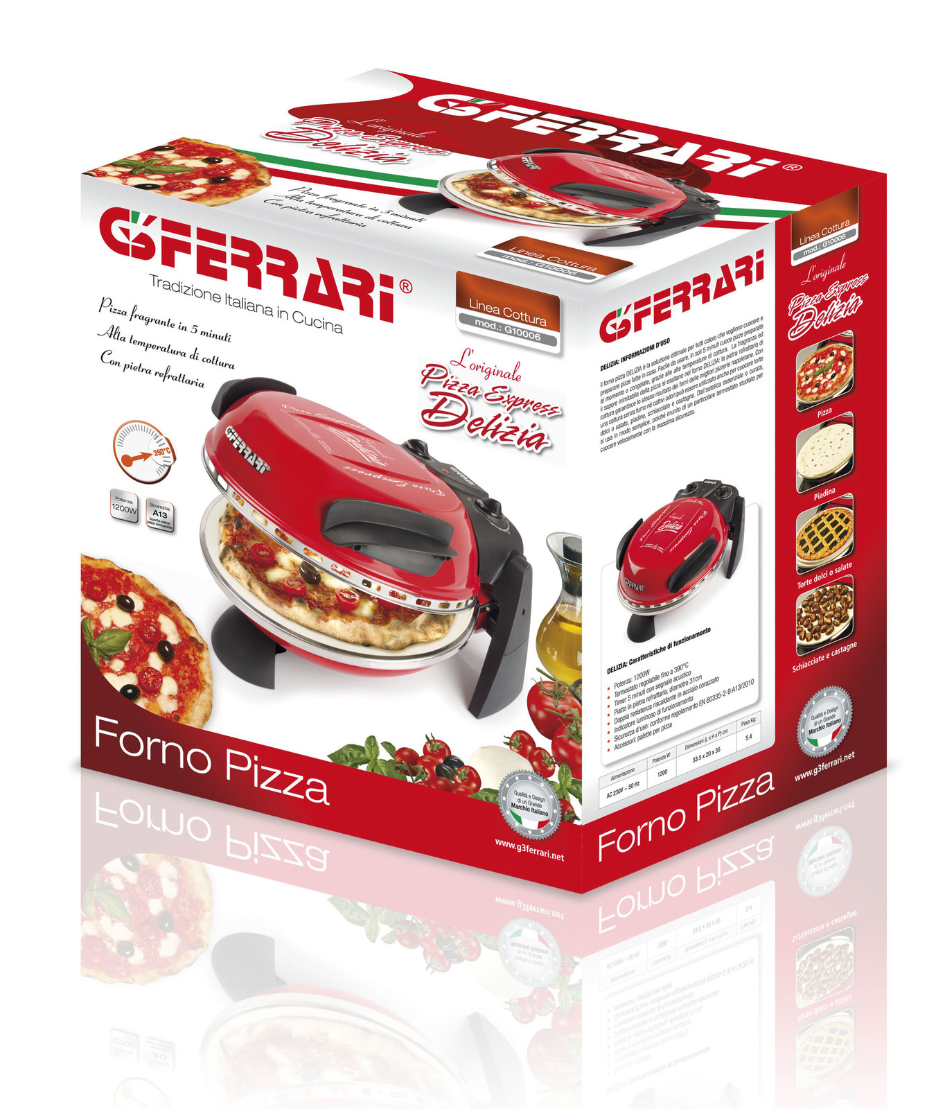 G3 Ferrari Electric Pizza Oven In Red With Refractory Cooking Stone Base  1200w 781068985224