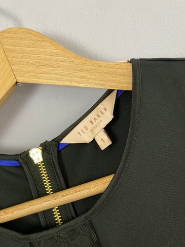 Ted Baker Little Black Dress Smart Occasion UK8 Semi Sheer Panels Skater Dress - Picture 5 of 8