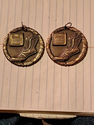 A Set Of RARE Track & Field Vtg Bronze Medal Pins Same Meet F.M.S