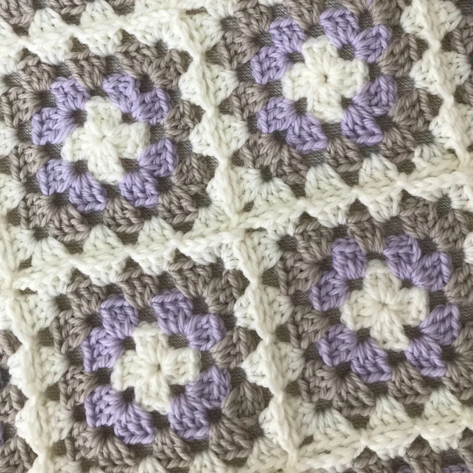 Baby Blanket Crochet Granny Square Lilac, Stone & Cream - image 4 of 4