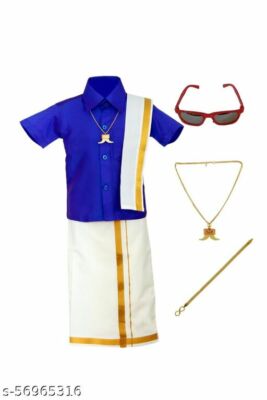 Kids Boys Traditional Cotton Silk Dhoti shirt set-Whith Gift, South  Indian