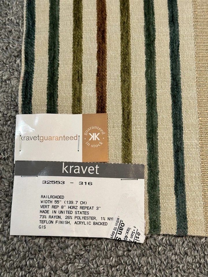 Kravet Fabric Sample 15.75” x 17.50” Striped Chenille Textured 32553-316 Crafts - Image 4 of 4