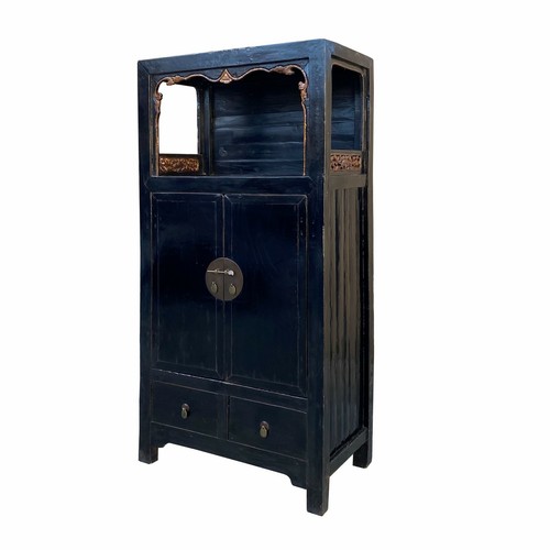 Chinese Distressed Black Lacquer Open Shelf Storage Wardrobe Cabinet cs7066 - Picture 3 of 5
