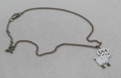 Vtg 13-1/4” White Enamel “BAA” SHEEP LAMB Silver Tone Child’s Chain Necklace - Picture 7 of 12