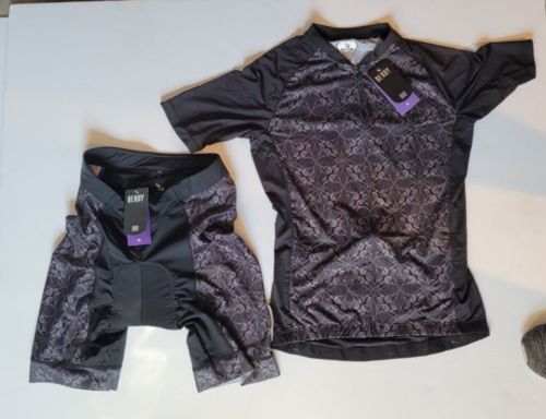 NWT Beroy Athletic Cycling Shorts and Jersey 2 Piece Black/Purple Women's MEDIUM