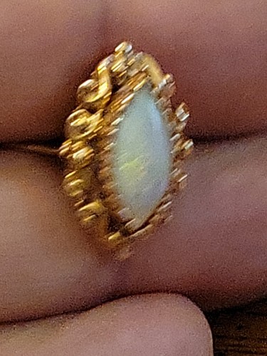 STUNNING ELEGANT MARQUISE CABOCHON OPAL 14K YELLOW GOLD JG RING SIZE 8.5 - Picture 6 of 15