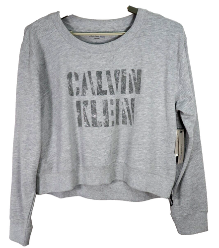NWT CALVIN KLEIN Women's Crop Sweatshirt Long Sleeve Zip Side Gray Size L $79.50