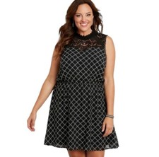 NWT Maurices Plus Size Plaid Chiffon Dress with Crocheted Yoke - 2X