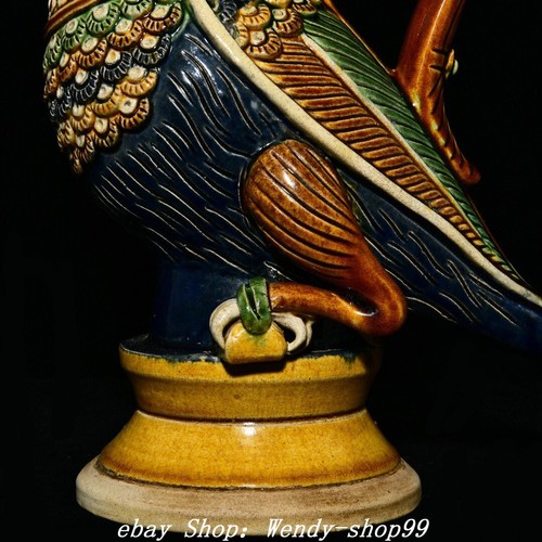 Paire de théières oiseau perroquet perruche haute qualité porcelaine Tang Sancai 8" ancienne dynastie