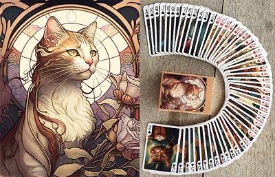 Playing Cards (Poker Deck 54 Cards) FANTASTICAL CATS Vintage Illustrations 144