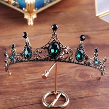 5.5cm Tall Adult Emerald Green Black Crystal Tiara Crown Wedding Prom For Women