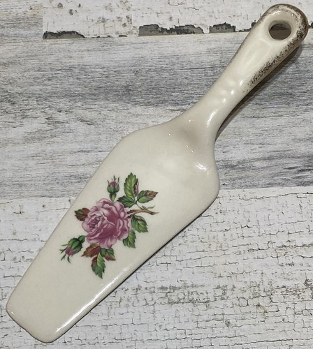 Vintage W.S. George Plate & Pie Sever Pink Rose Design 22 Carat Gold Scalloped - Picture 9 of 14