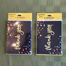 Hallmark Thank You Cards 2 packs of 6 Total 12 Cards Navy Stars Gold Foil NEW