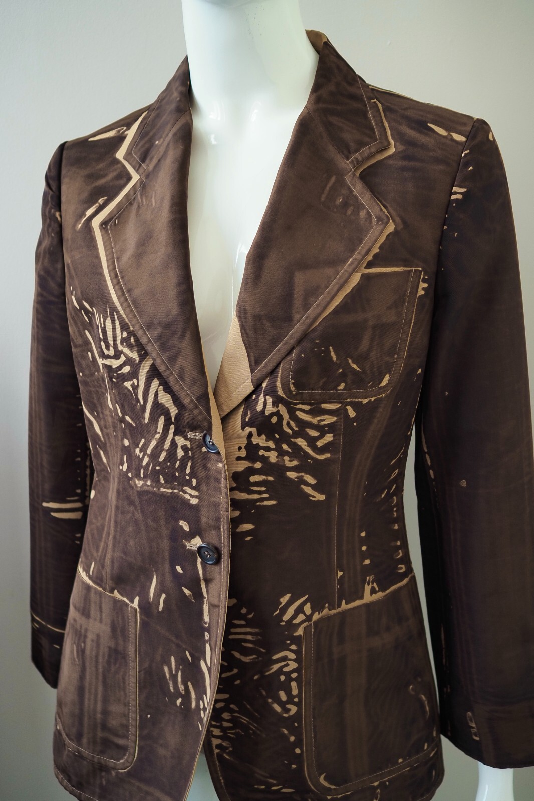 PRADA vintage acid bleached brown silk blazer jacket rare IT42 UK10 image 3
