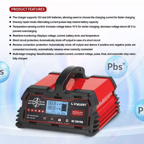 20A Smart Car Battery Charger 12V/24V Pulse Repair Lead-Acid & 12V Lifepo4 - Picture 10 of 15