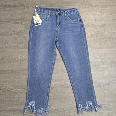 Toxik3 Boyfriend Mom Jeans Fringe Cut Off Womens XL