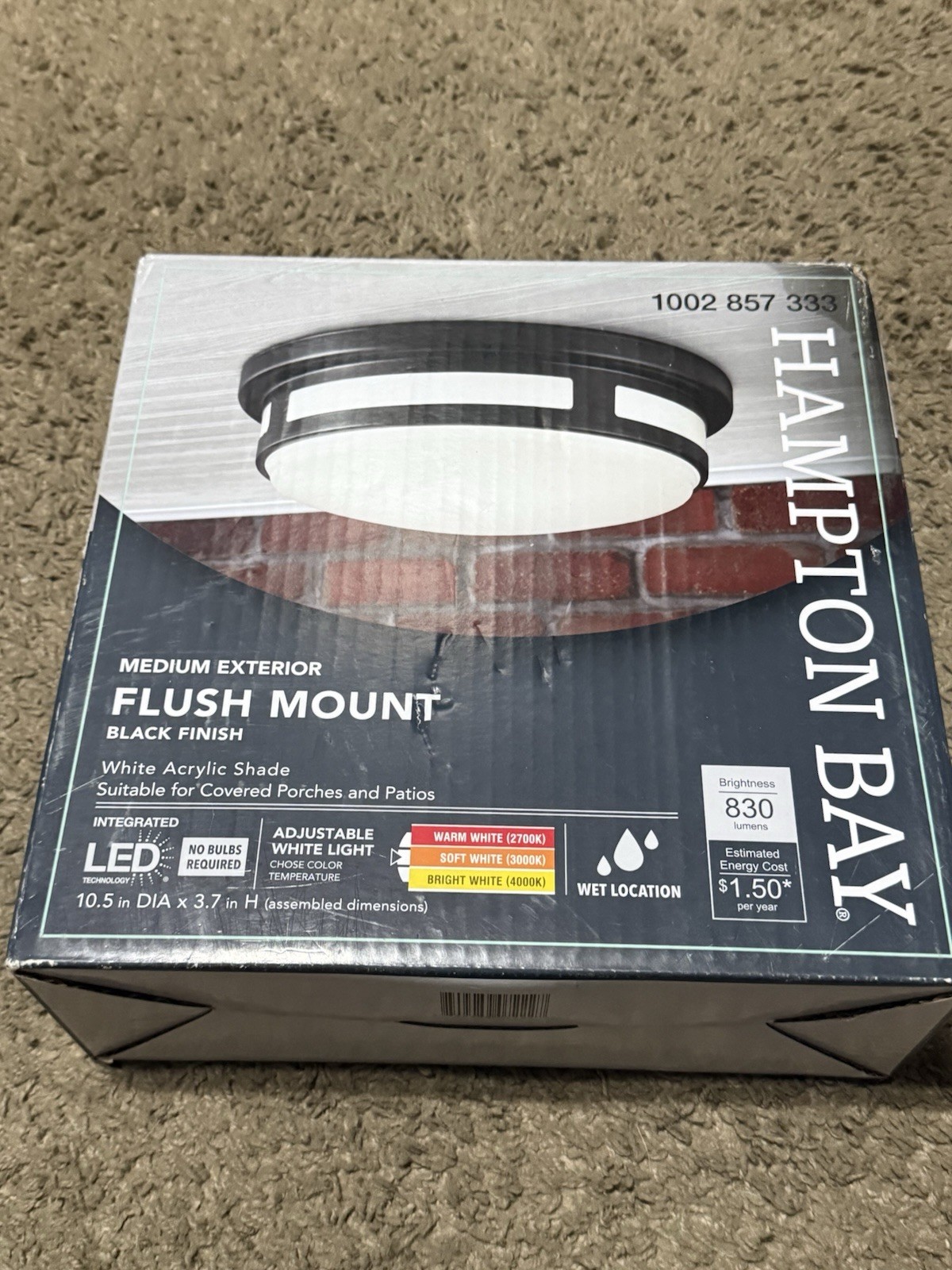 HAMPTON BAY 11 in. Round Black Integrated 3-CCT LED Ceiling Light Flush Mount