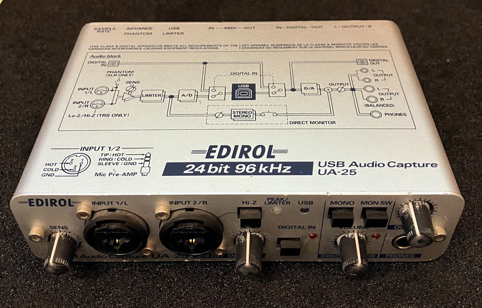 Roland Edirol UA-25 USB MIDI Interface Audio Capture 24bit 96kHz **AS IS**