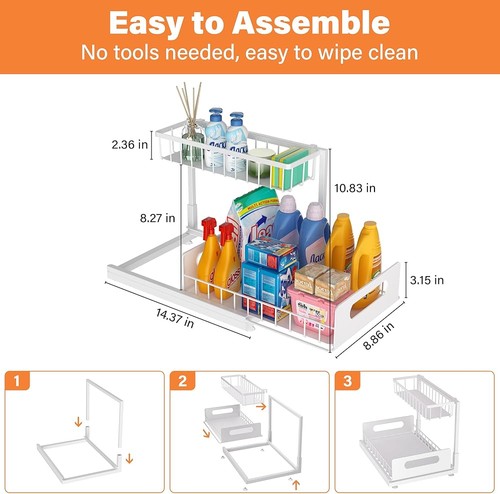 Under Sink Organizer 2 Tier, Pull Out Der Slides Under Sink Stora for - Picture 9 of 18
