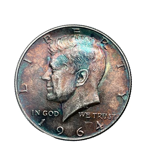 1964 Kennedy Half Dollar Rainbow Monster Toned Both Sides 90% Silver BU Coin # 5