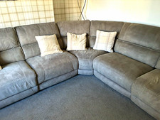 Grey Fabric Corner Sofa Solid Plain Upholstery Cushioned Seats for Living Room